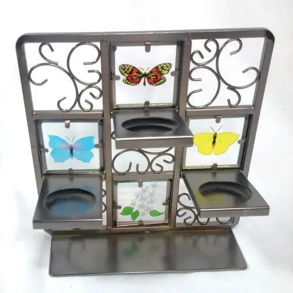 PartyLite Butterfly Tealight Easel Candle Holder Gray Metal Frame Floral Nature - Picture 4 of 14